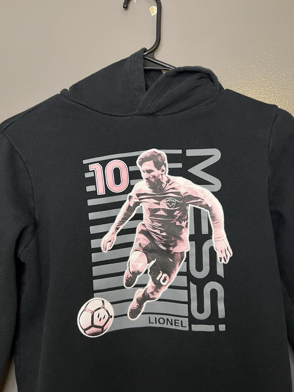 MESSI Hoodie Boys Large Black Soccer 10 Graphic Sweatshirt Pullover LIONEL